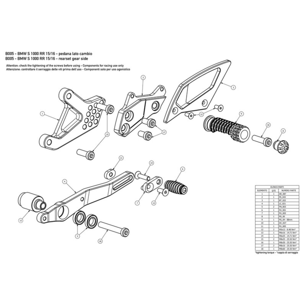 Bonamici Adjustable Rearsets (BMW S1000RR 2015-2019)