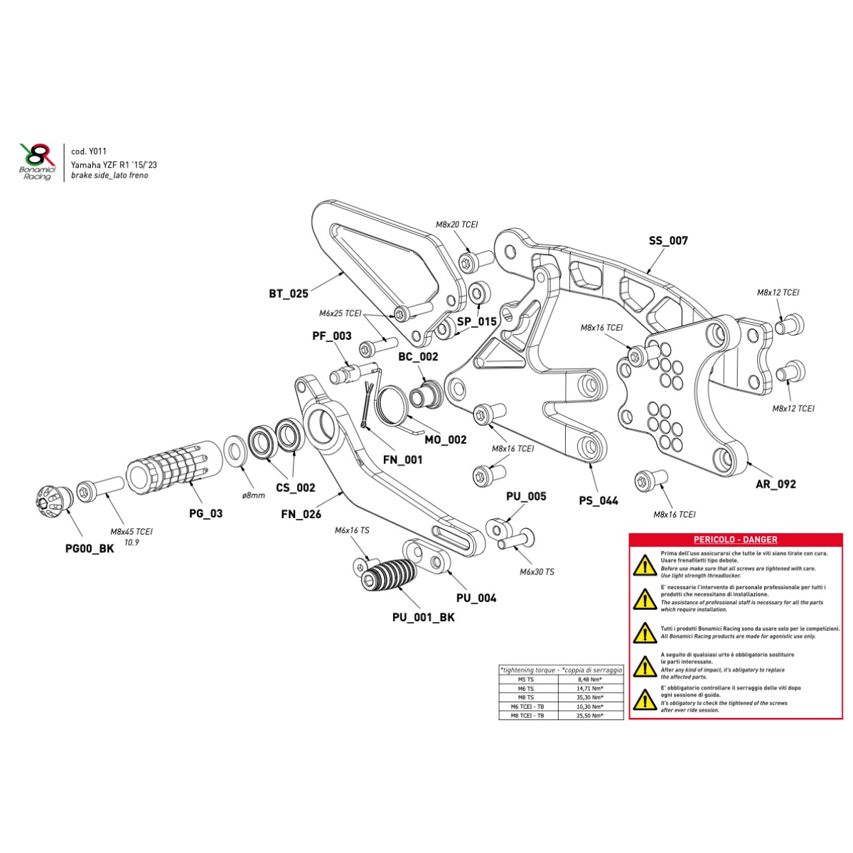 Bonamici Adjustable  Rearsets (Yamaha R1 2015-2024)