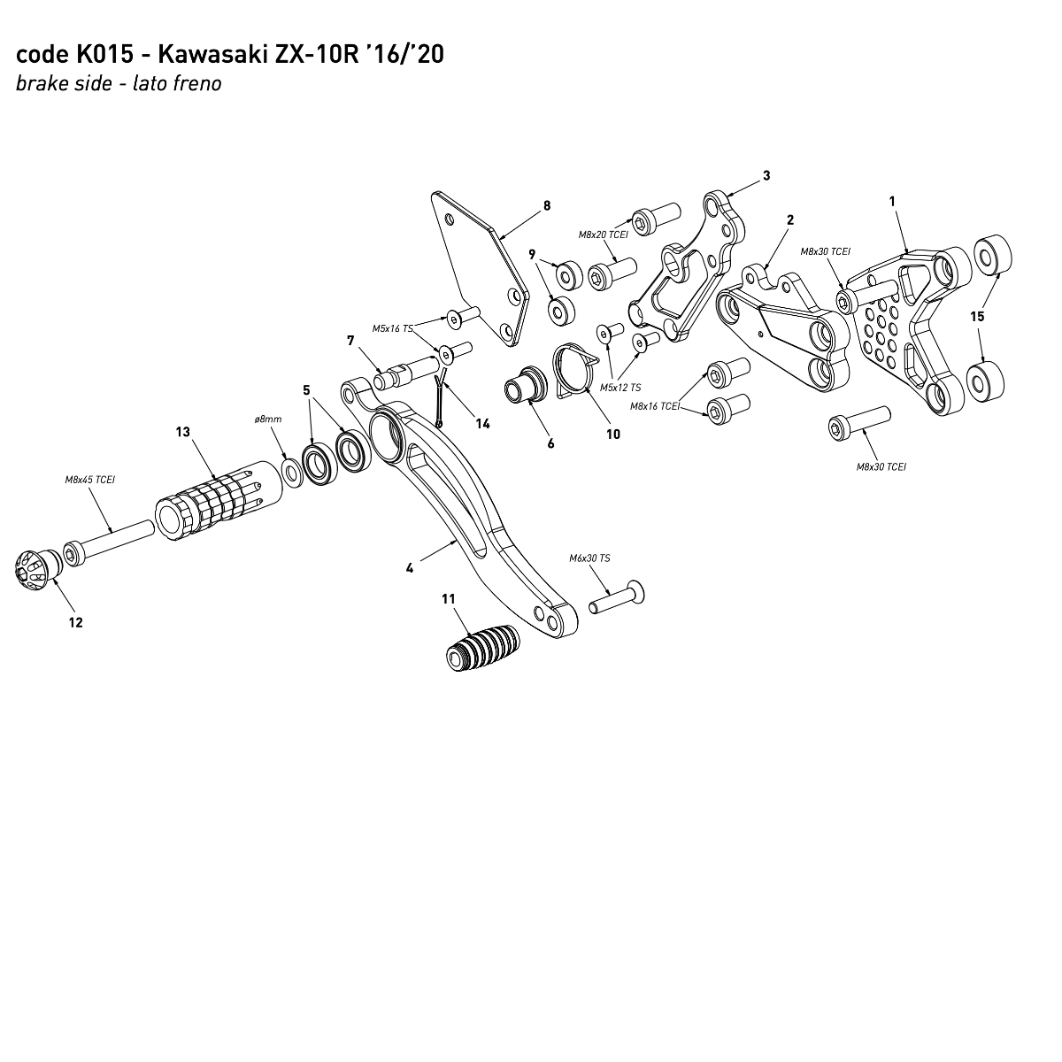 Bonamici Adjustable Rearsets (Kawasaki ZX-10R 2016-2020)