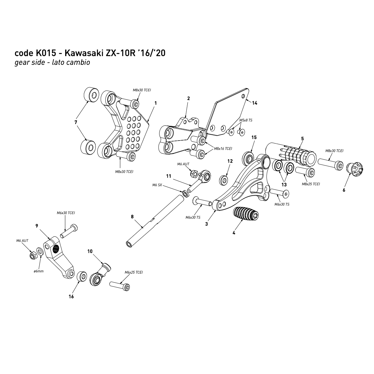 Bonamici Adjustable Rearsets (Kawasaki ZX-10R 2016-2020)